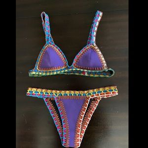 Purple and black woven multicolor bikini